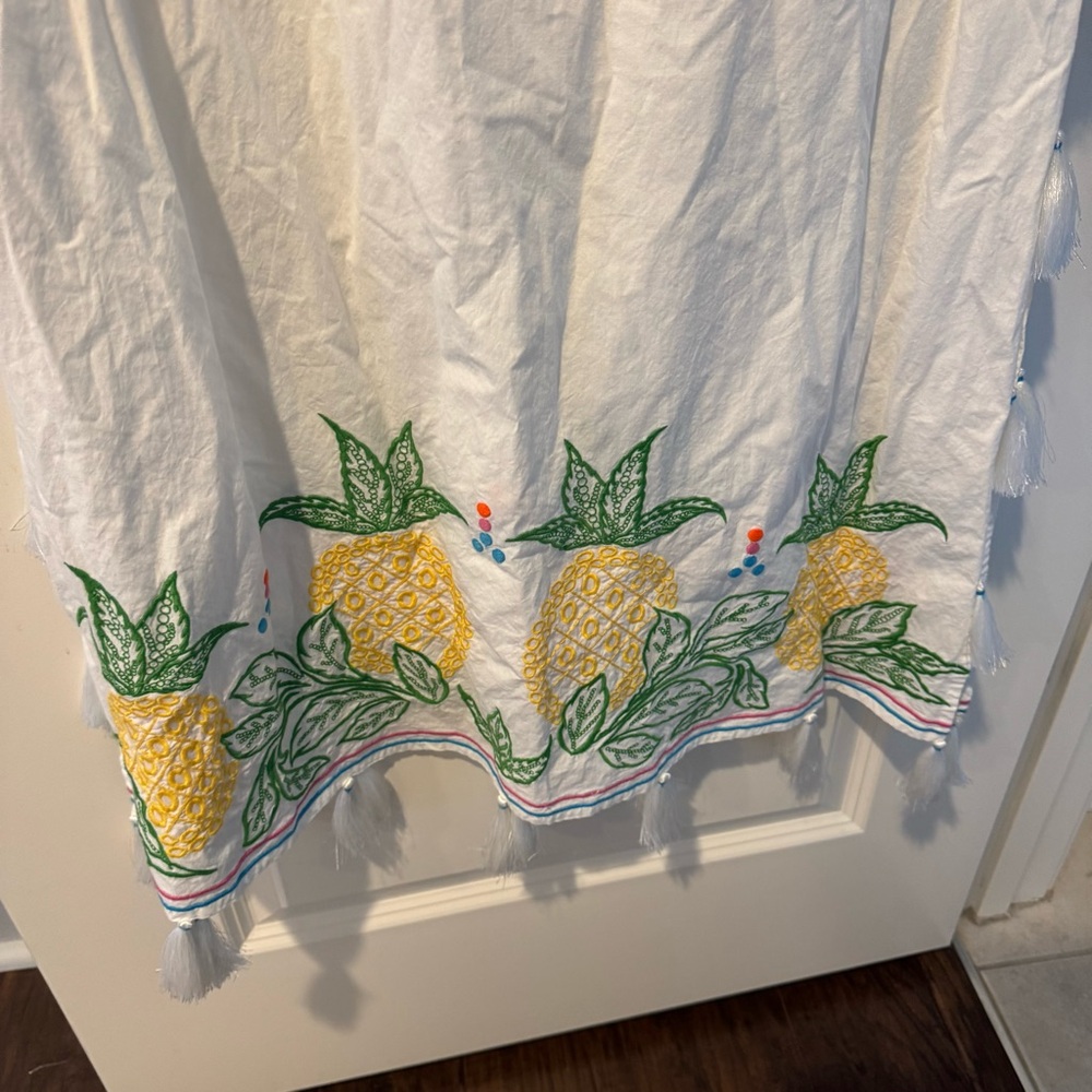 Roller Rabbit Embroidered White and Blue Maxi Pineapple Dress | S - Picture 2 of 5